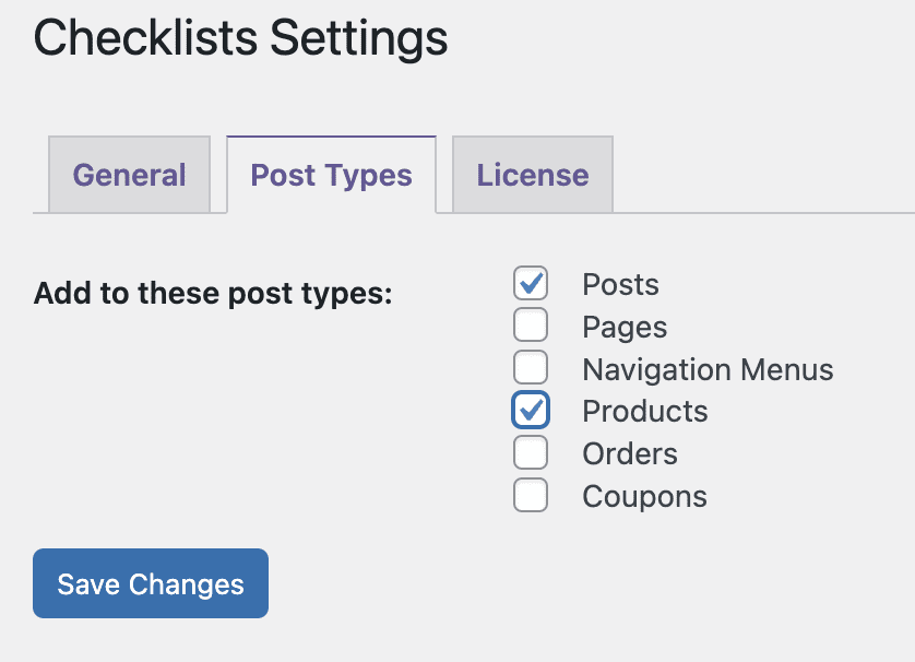Checklists for WooCommerce products