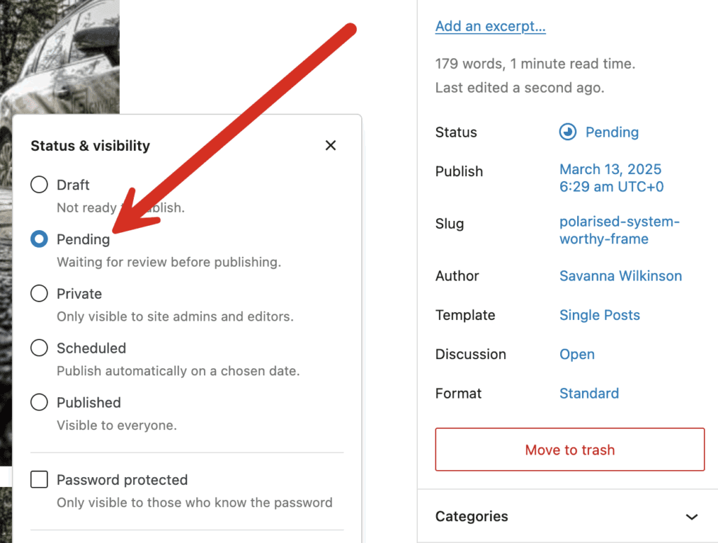 Pending Review Status in WordPress