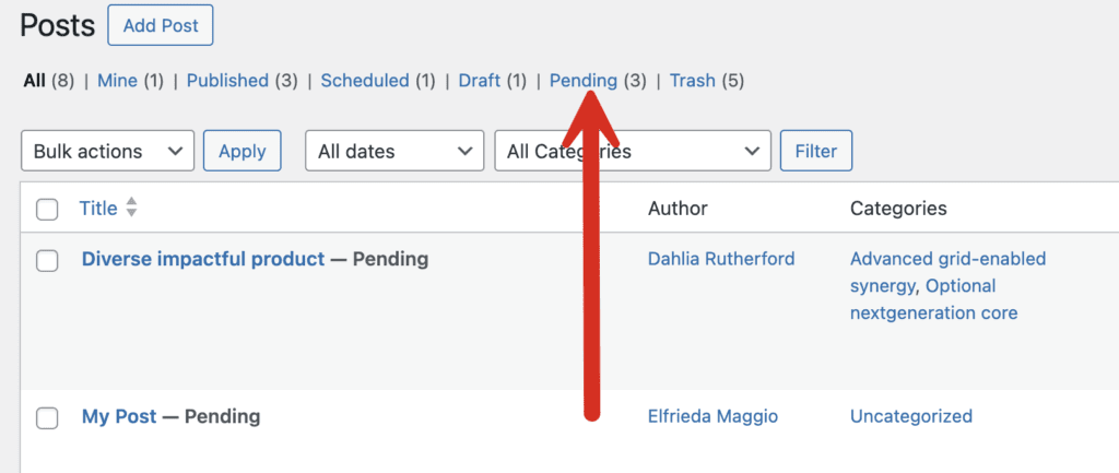 Pending Review posts