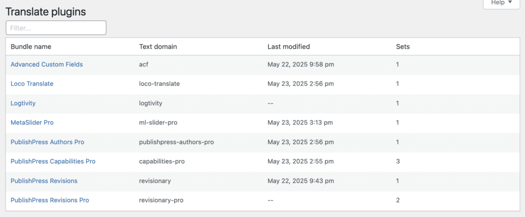 Loco Translate Main Scren