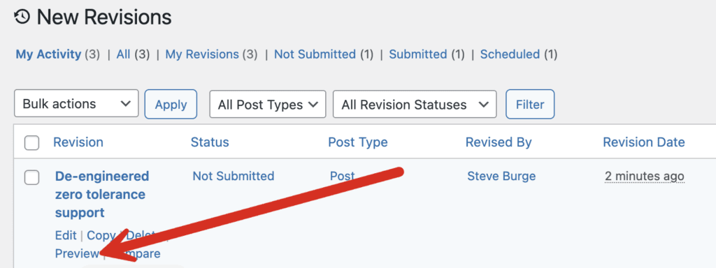 Preview link for Revisions
