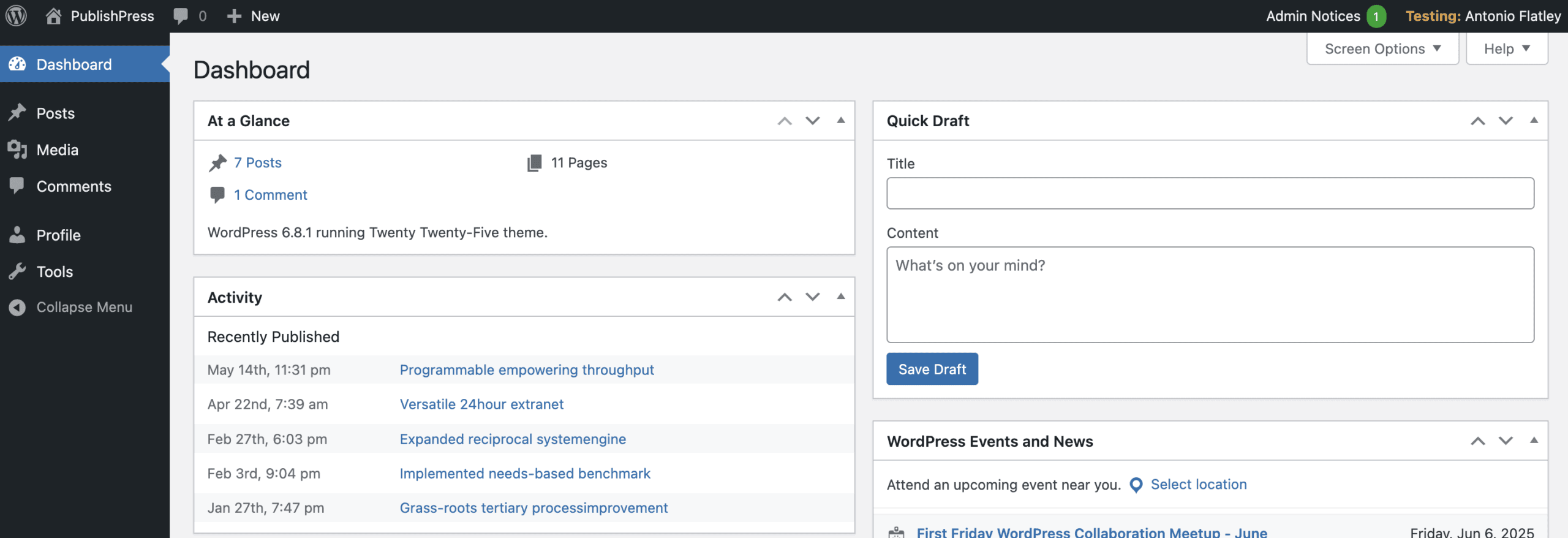 Authors See in the WordPress Dashboard