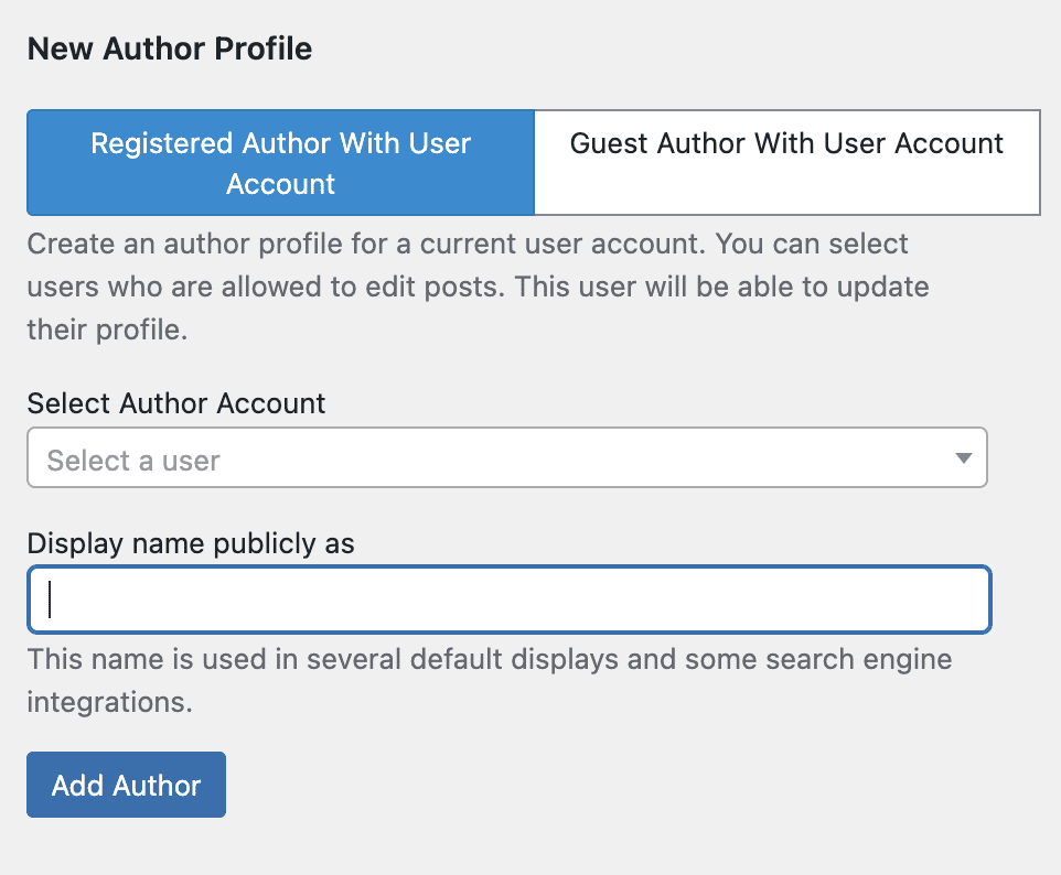 Choose Author creation option