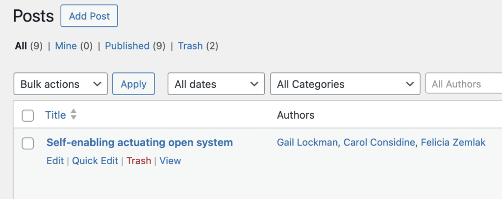 Posts column with Authors