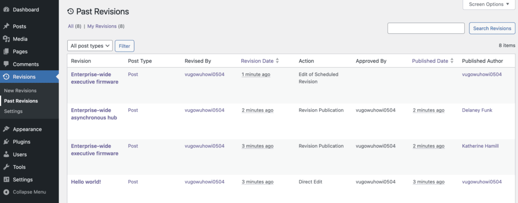 Past Revisions feature
