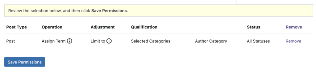 Save author permissions