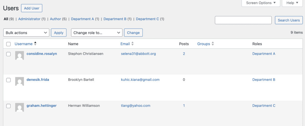 Three Departments in WordPress