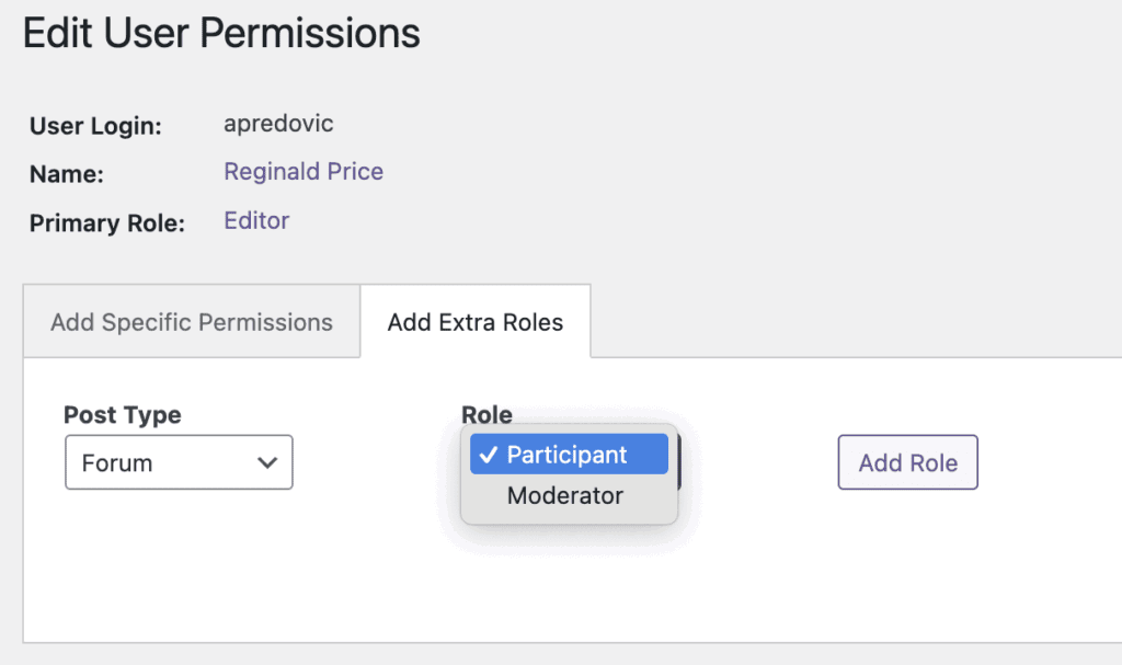 bbPress role for user