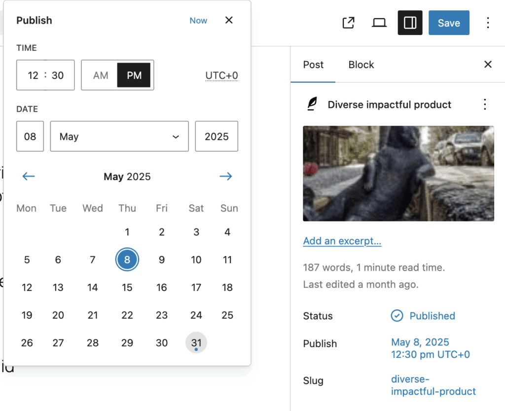 Choose a schedule date in WordPress