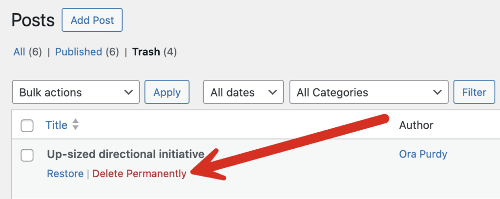 Trash status links in WordPress