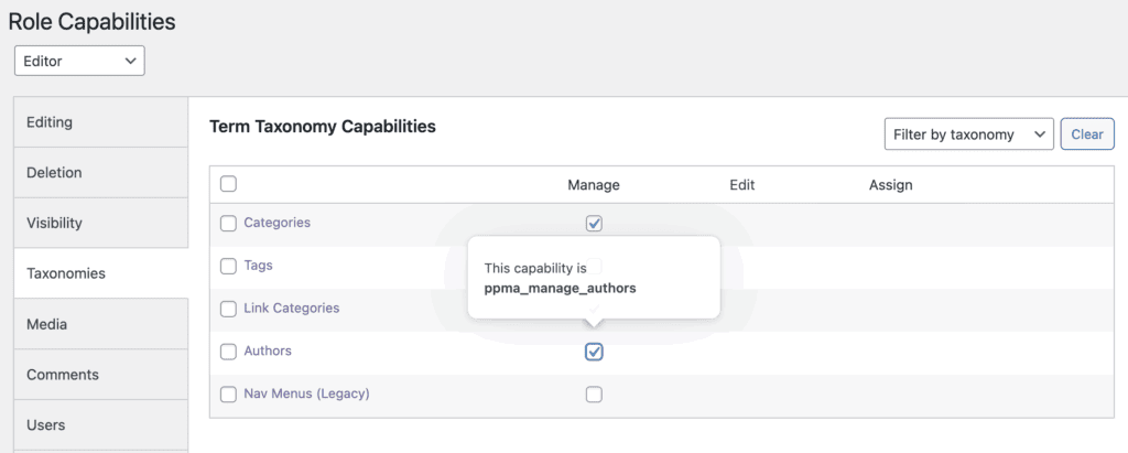 Authors taxonomy editing