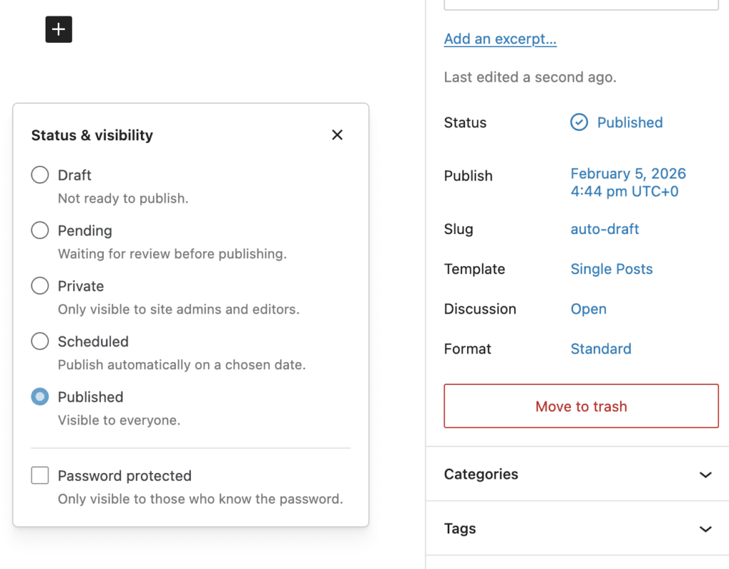 Status & Visibility box