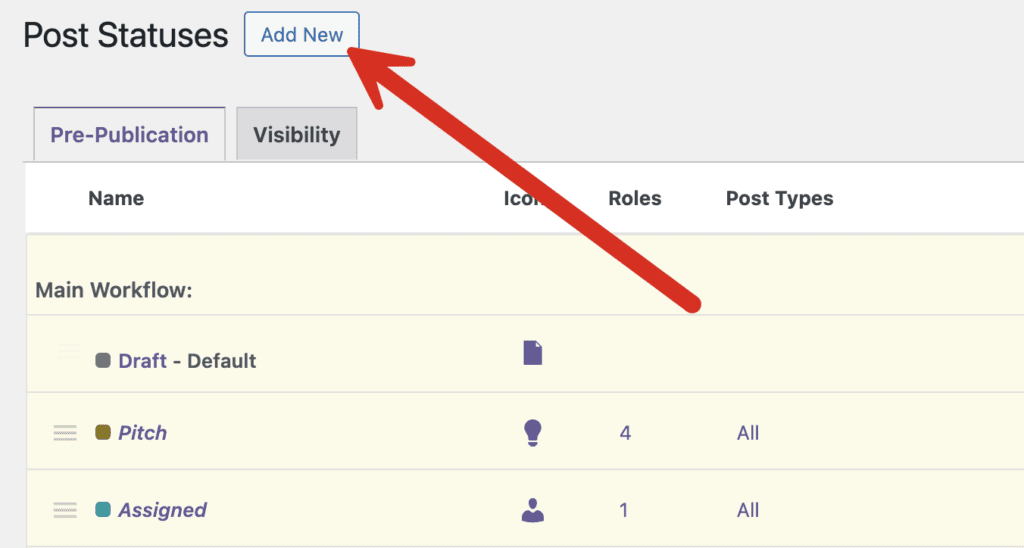 Add new WordPress status