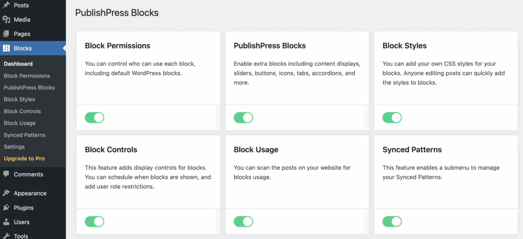 Blocks dashboard screen