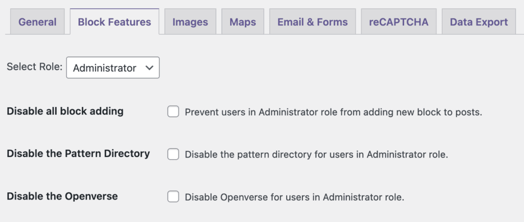 Disable block features