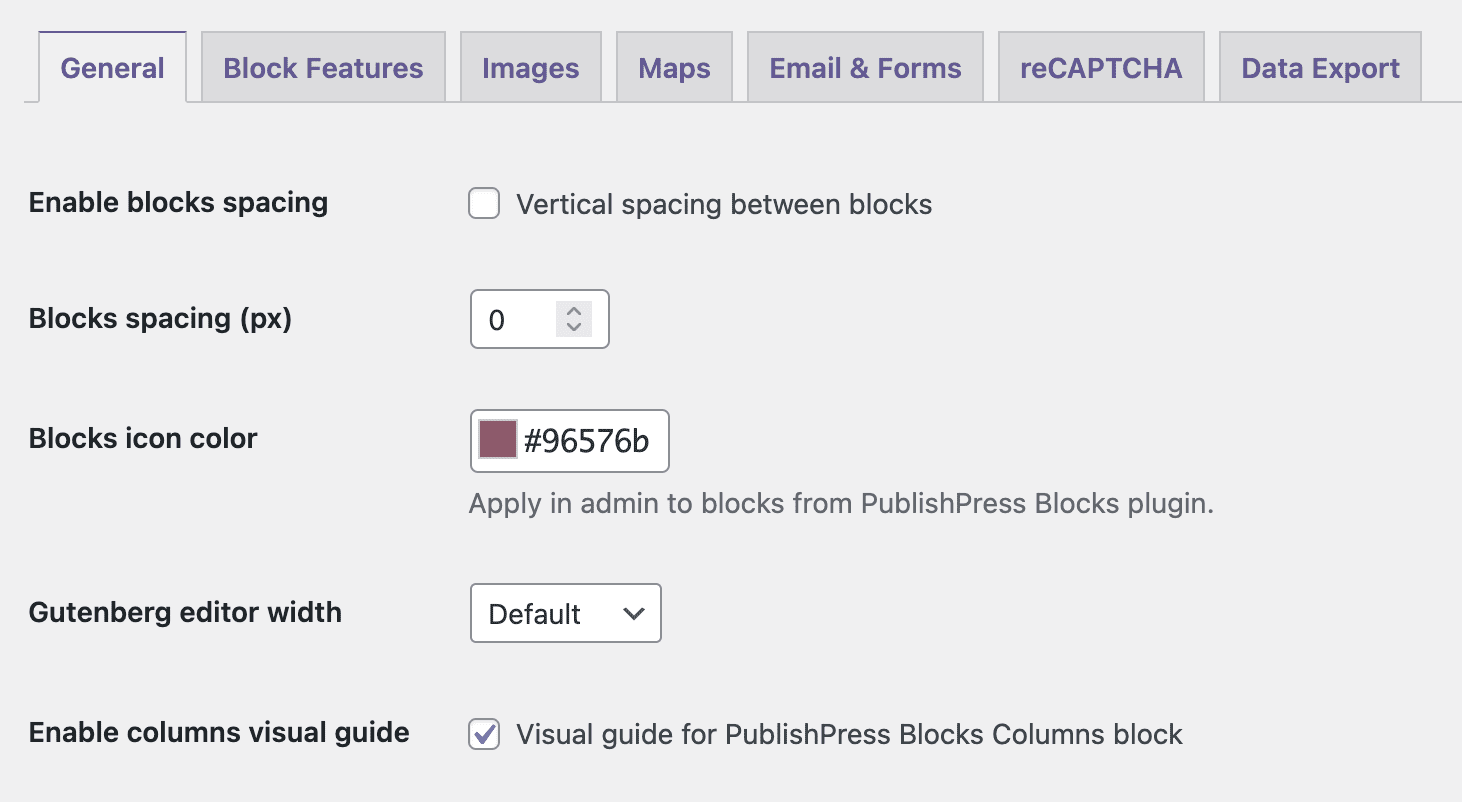 General block settings
