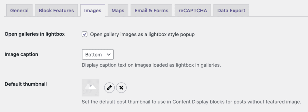Images tab in block settings