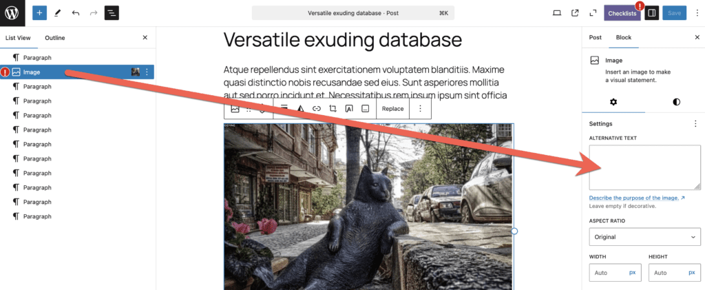 Warning icon in Checklists