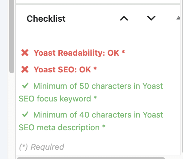 Yoast SEO checkbox
