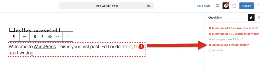 Broken links warning