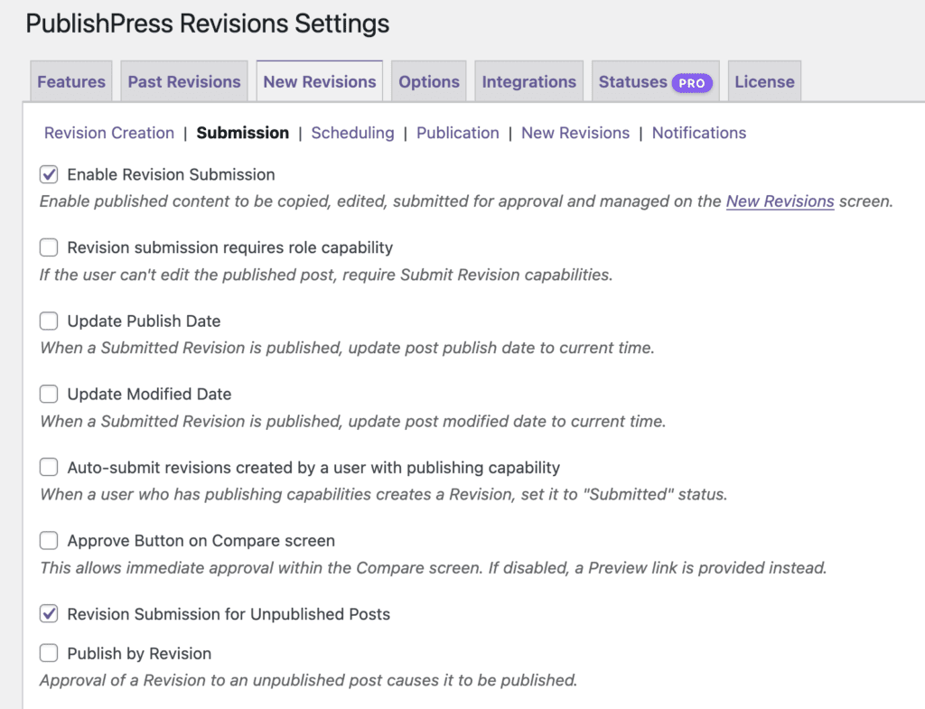 Revision Submission for Unpublished Posts