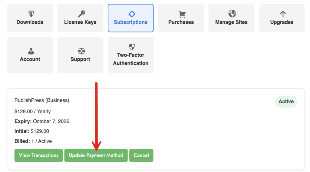 Update payment details