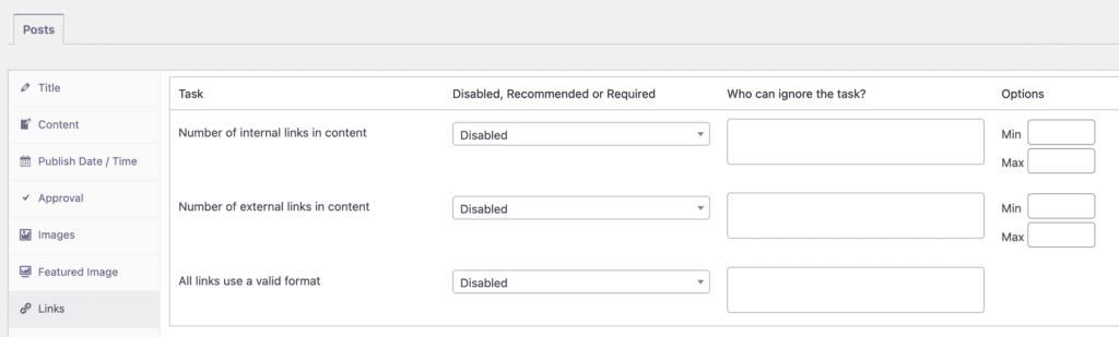 Links tab in PublishPress Checklists