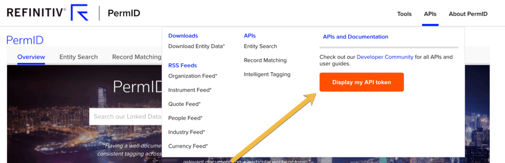 Display my API token in Refinitiv