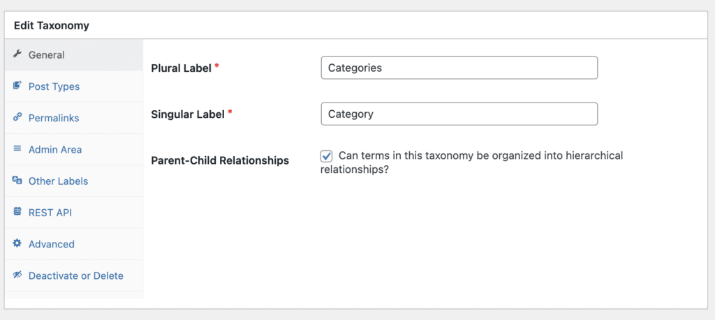 Enable parent-child relationships for WordPress taxonomies