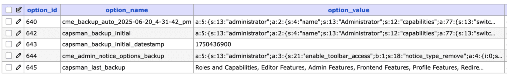 WordPress Capabilities back in database