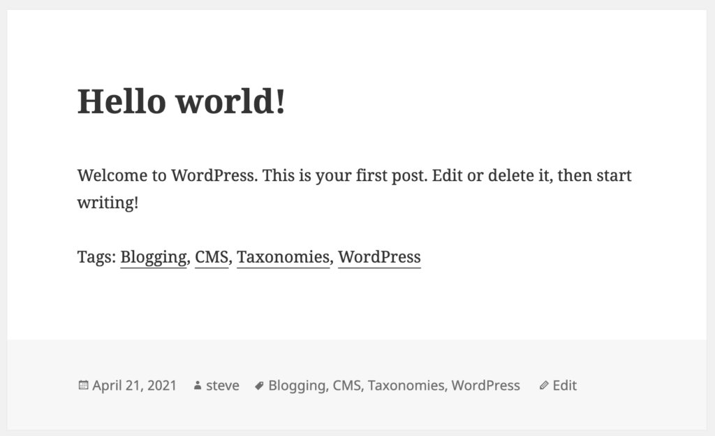 Tags on a WordPress post