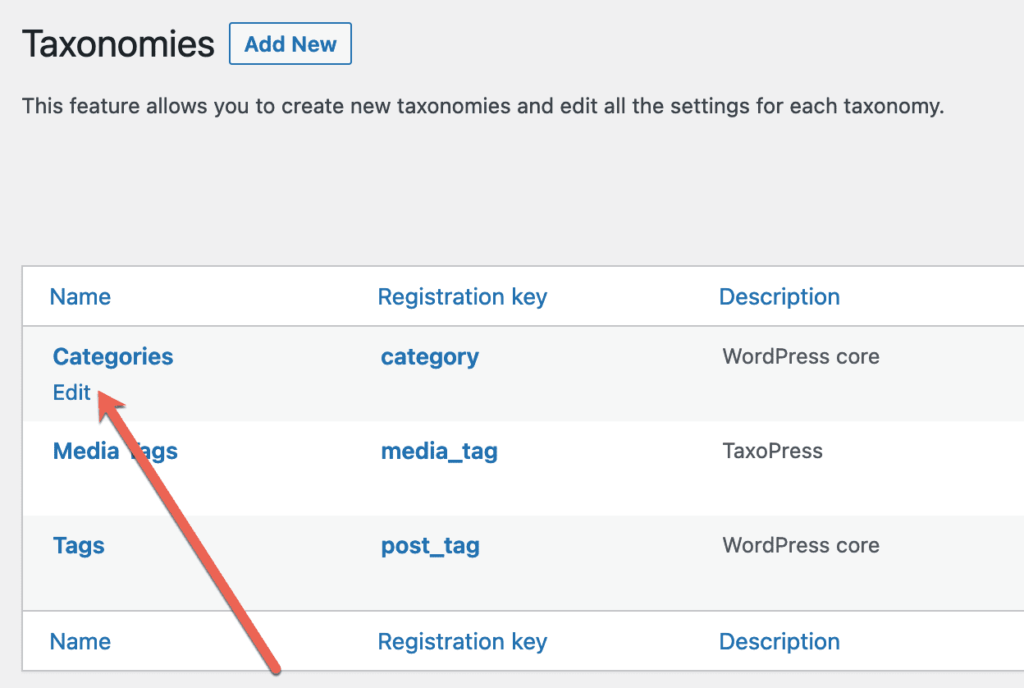 Editing the Categories Taxonomy in WordPress