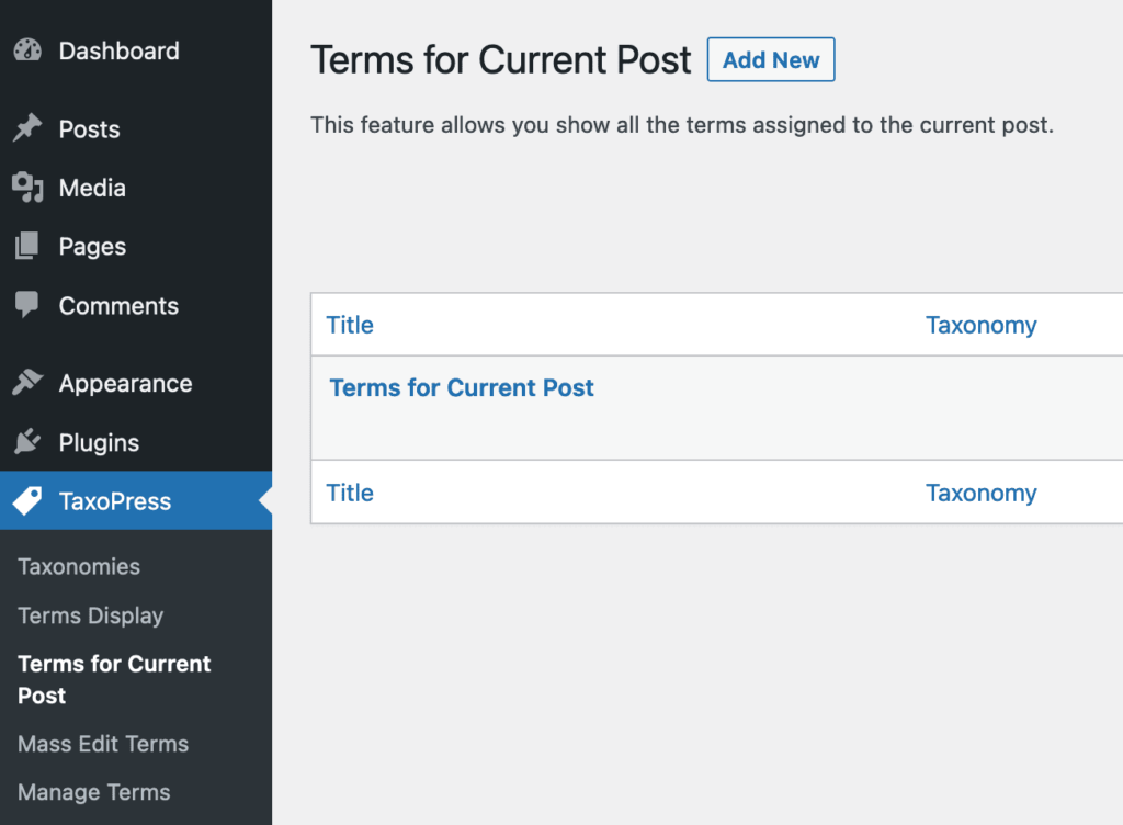 The Terms for Current Post display in TaxoPress