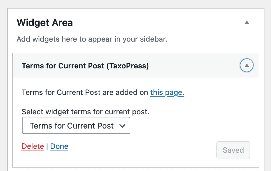 The Terms for Current Post widget in TaxoPress