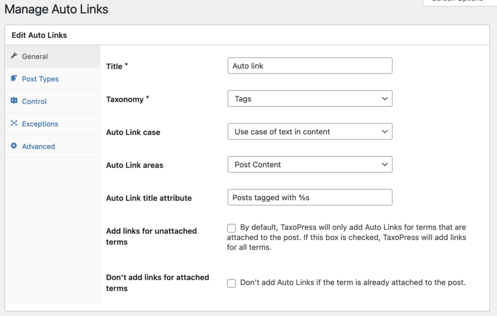Auto-Links General options