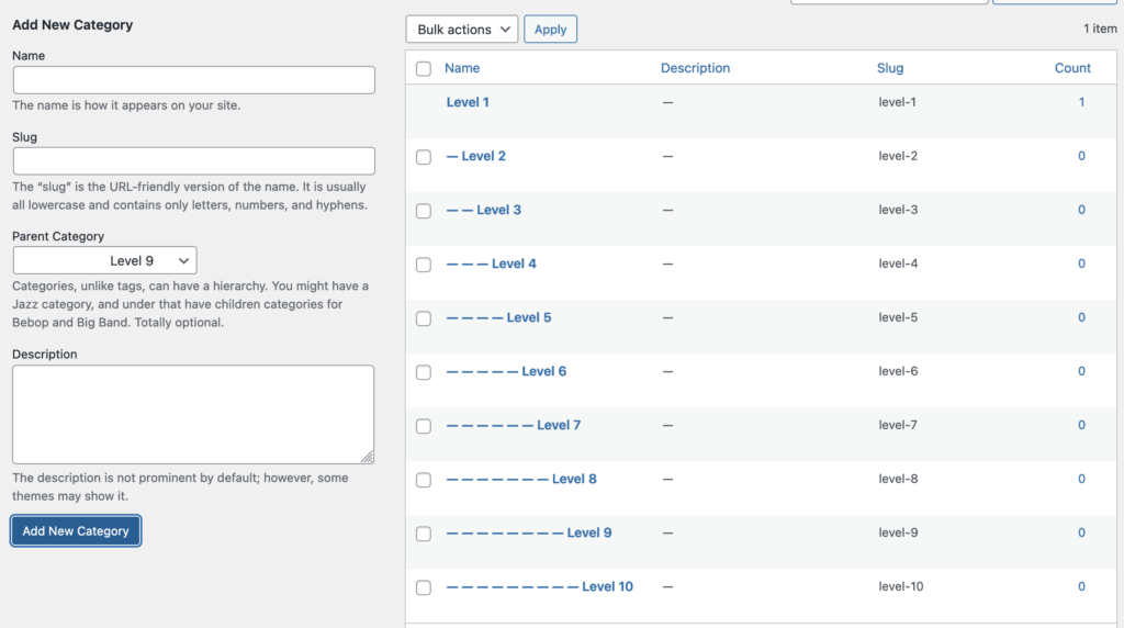 Adding new WordPress subcategories