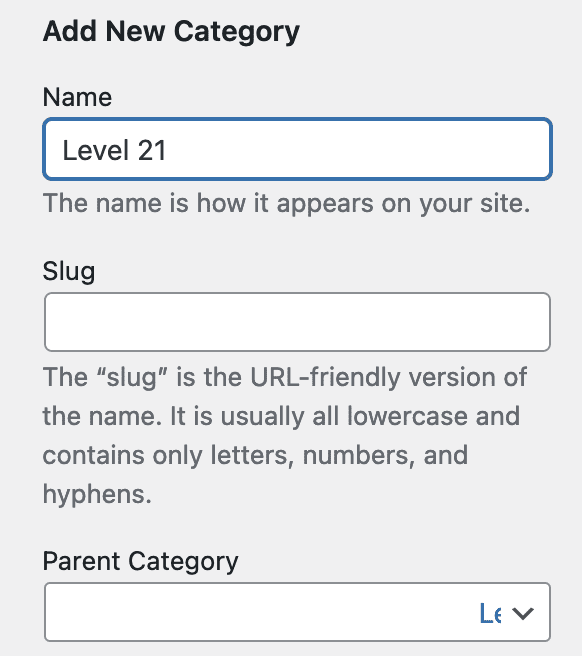 Add New Category for WordPress subcategories