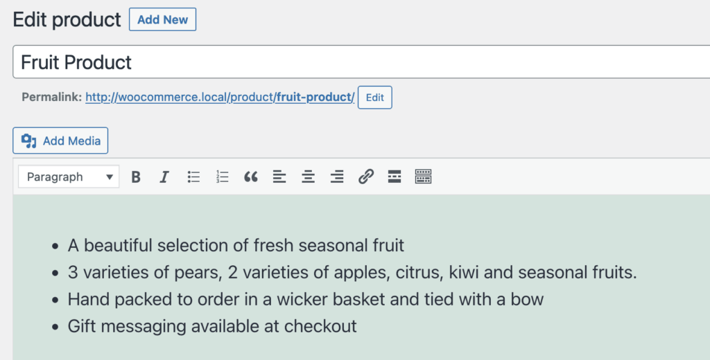 WooCommerce sample product