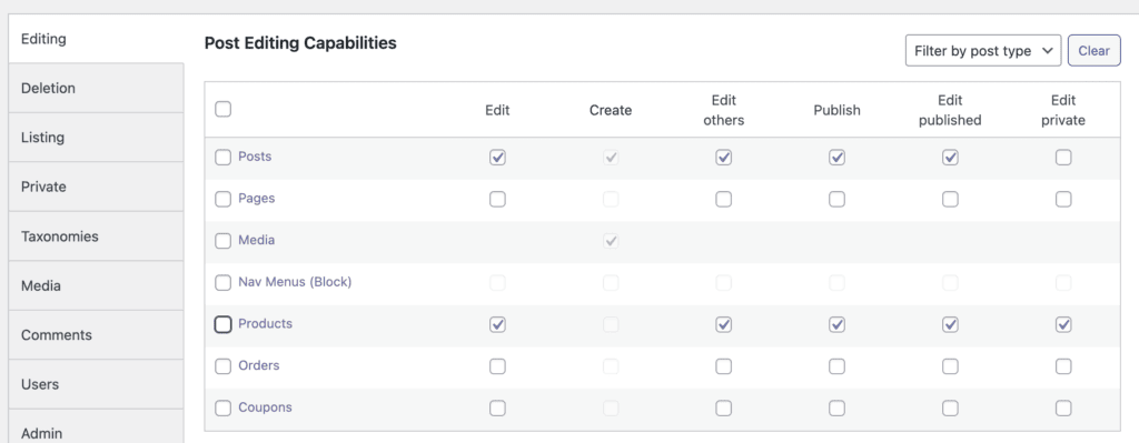 Capabilities for post types from WooCommerce