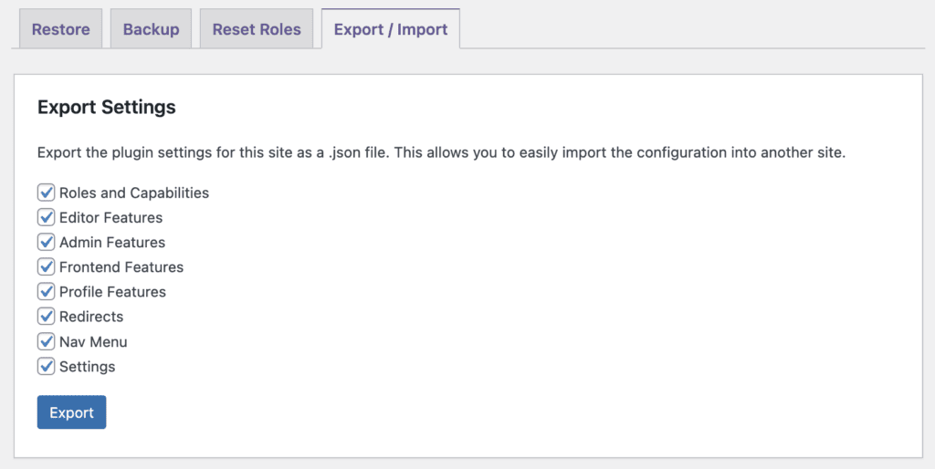 Export / import capabilities
