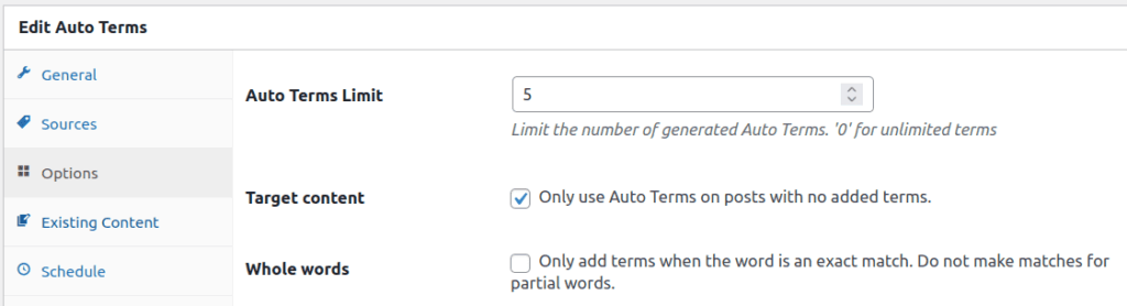 The "Whole words" setting