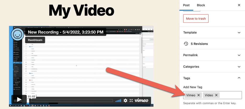 Automatic tags added from WordPress media