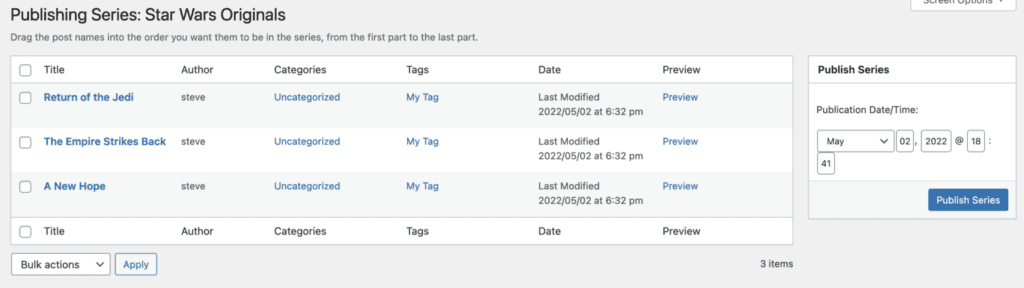 PublishPress Series screen