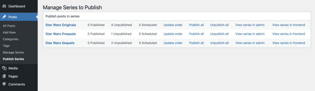 PublishPress Series screen