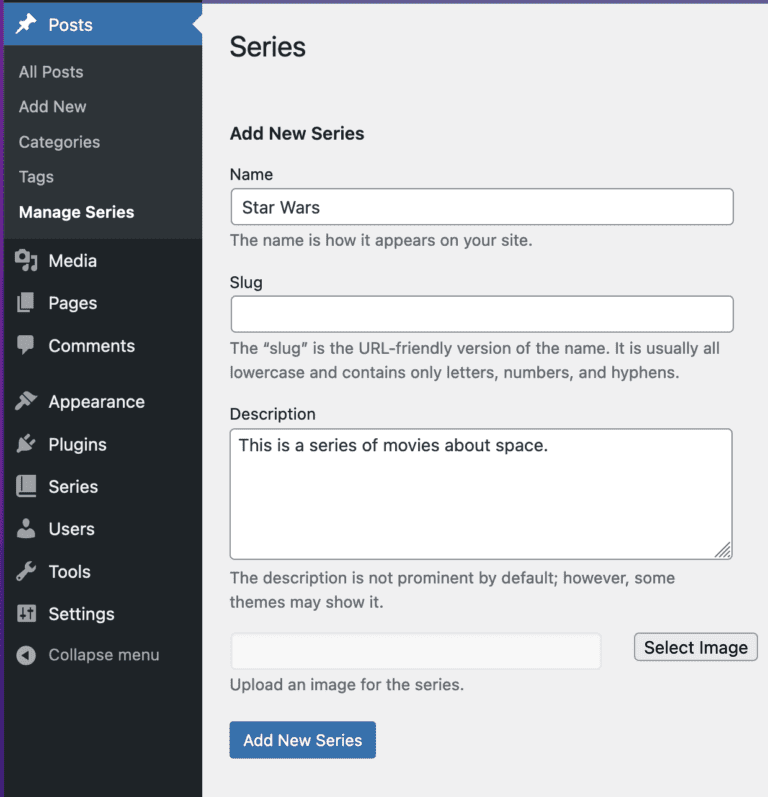 Manage Series in WordPress