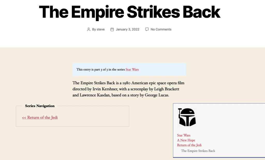 Series page in WordPress