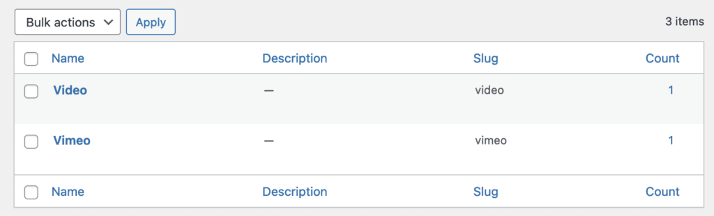Adding video keywords as WordPress Tags