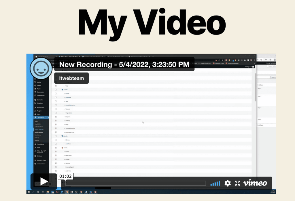 Vimeo video in a WordPress post