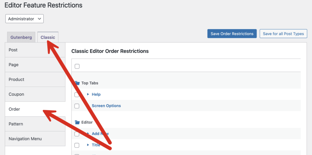Editor Feature Restrictions