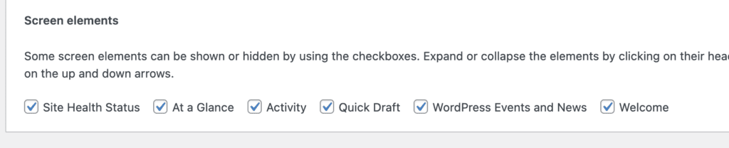 Site Health option in Screen Options